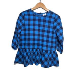 Hanna Andersson Blouse Girl's sz 150 sz 10/12 Blue Buffalo Plaid Fall Flannel